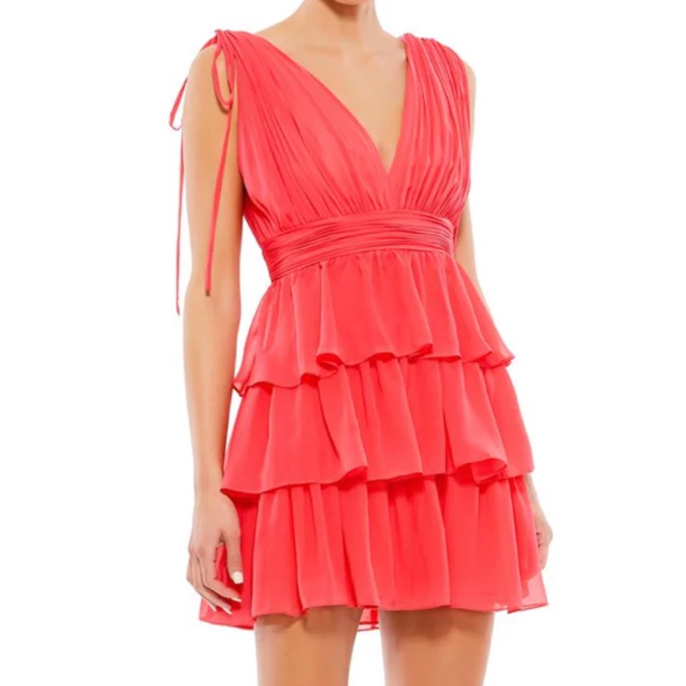Mac Duggal Pleated Ruffle Tier Mini Dress